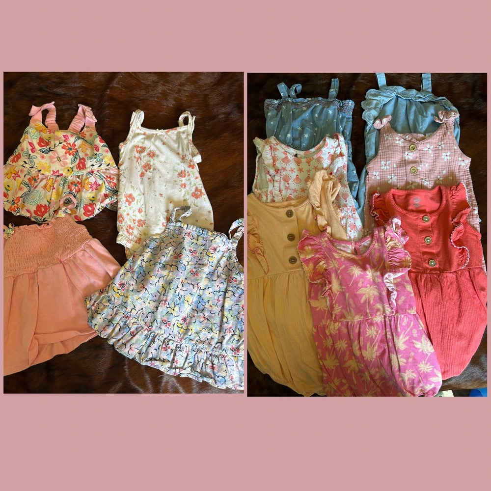 Baby Girl 2T Summer Lot 11pc Carters OshKosh Rompers Tank Tops Floral